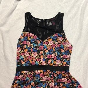 Multicolored floral dress with black lace top